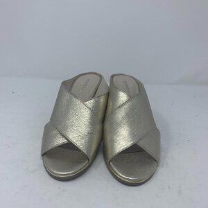KENNETH COLE Womens Gold Wide Lyra Round Block Heel Slip On Slide Sandals 6M